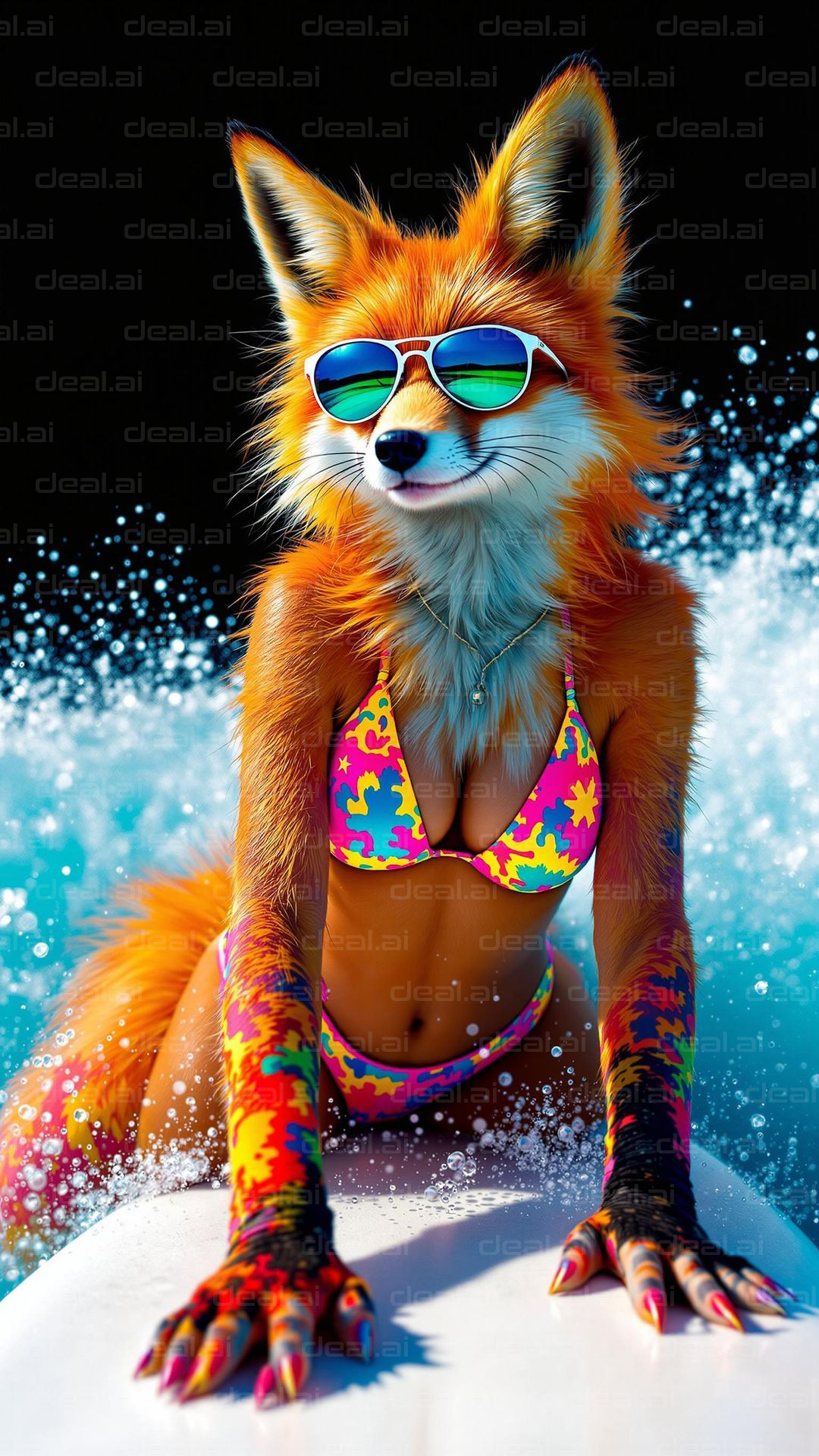 Surfing Fox in Vibrant Bikini🌊🦊