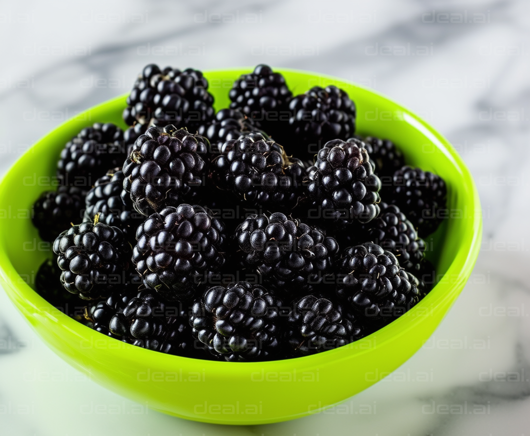 "Fresh Blackberries in a Green Bowl"