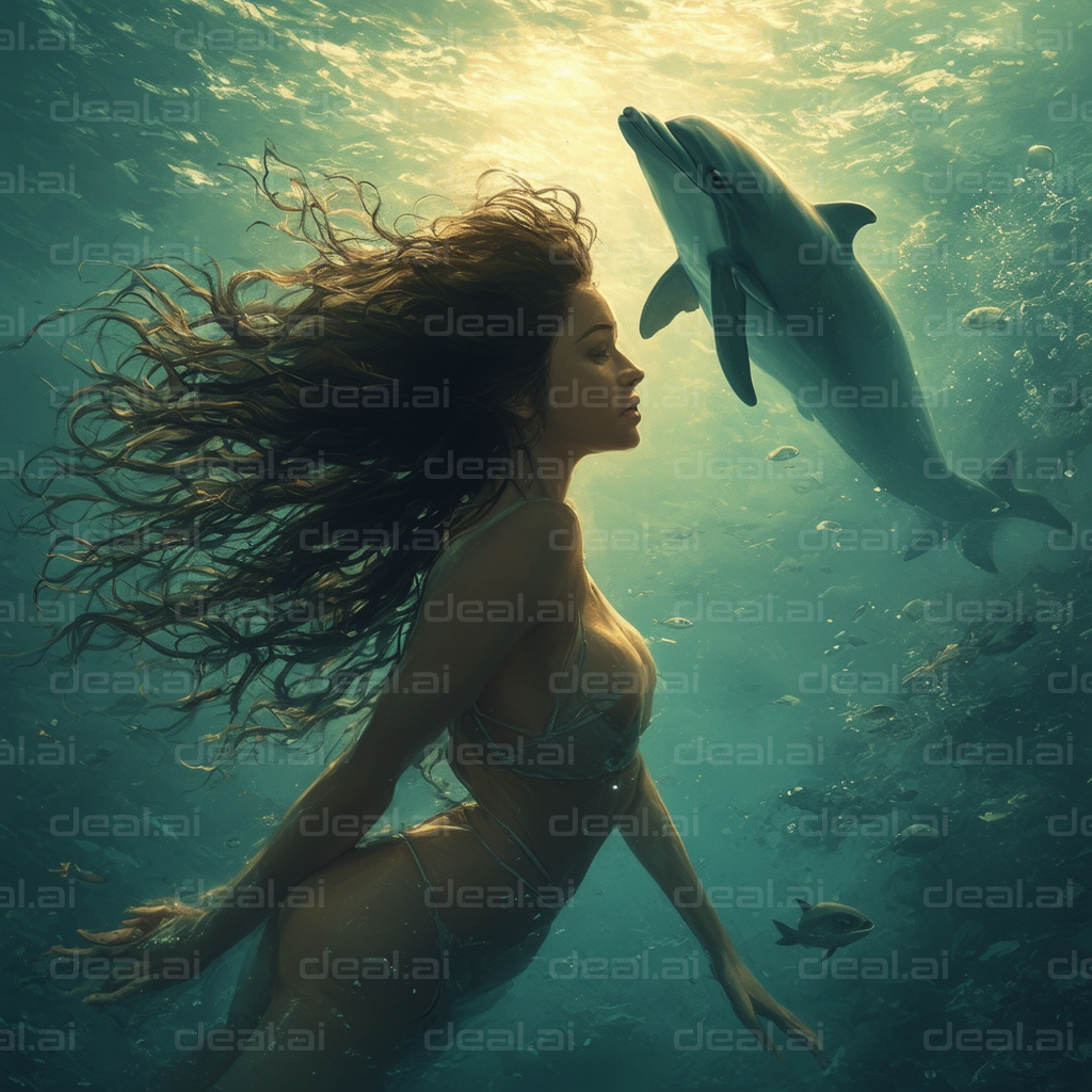 Ocean Harmony: Girl & Dolphin Swimming