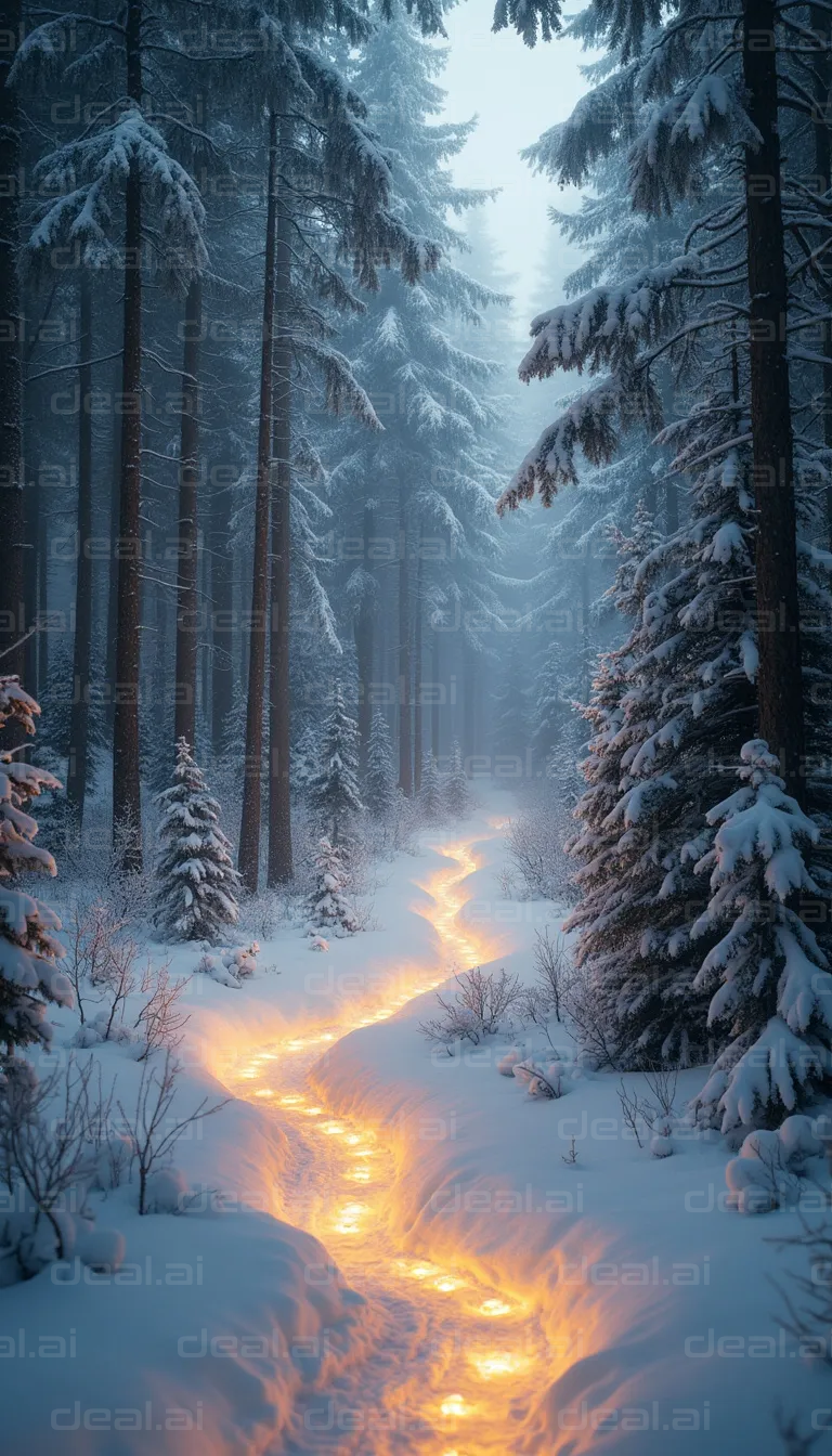Enchanted Glowing Snowy Forest Path