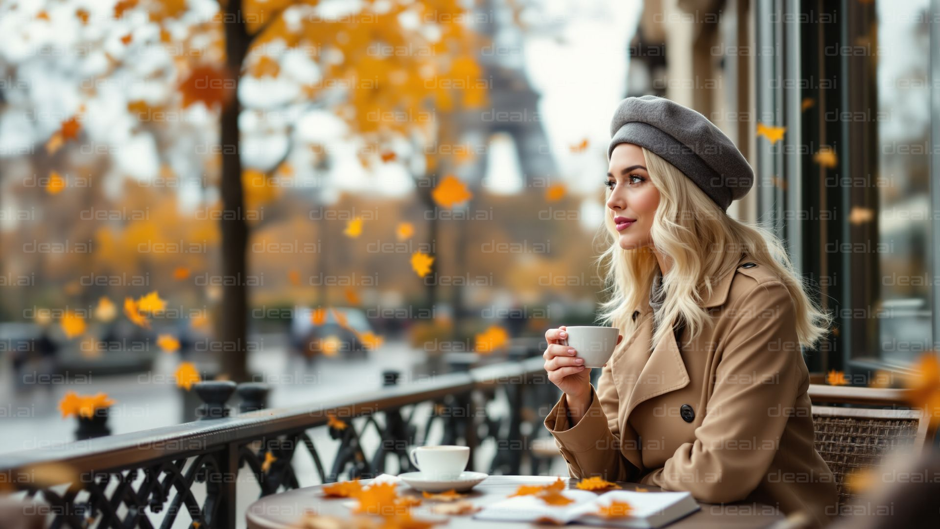 Parisian Café in Autumn Bliss