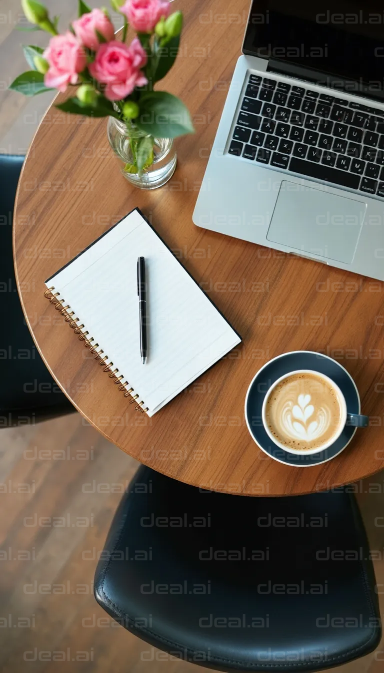 "Workspace with Laptop and Coffee"