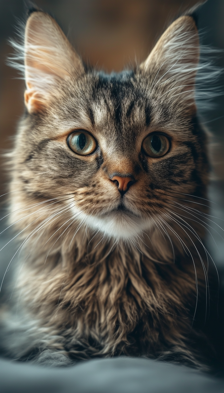 "Close-Up of a Fluffy Tabby Cat"