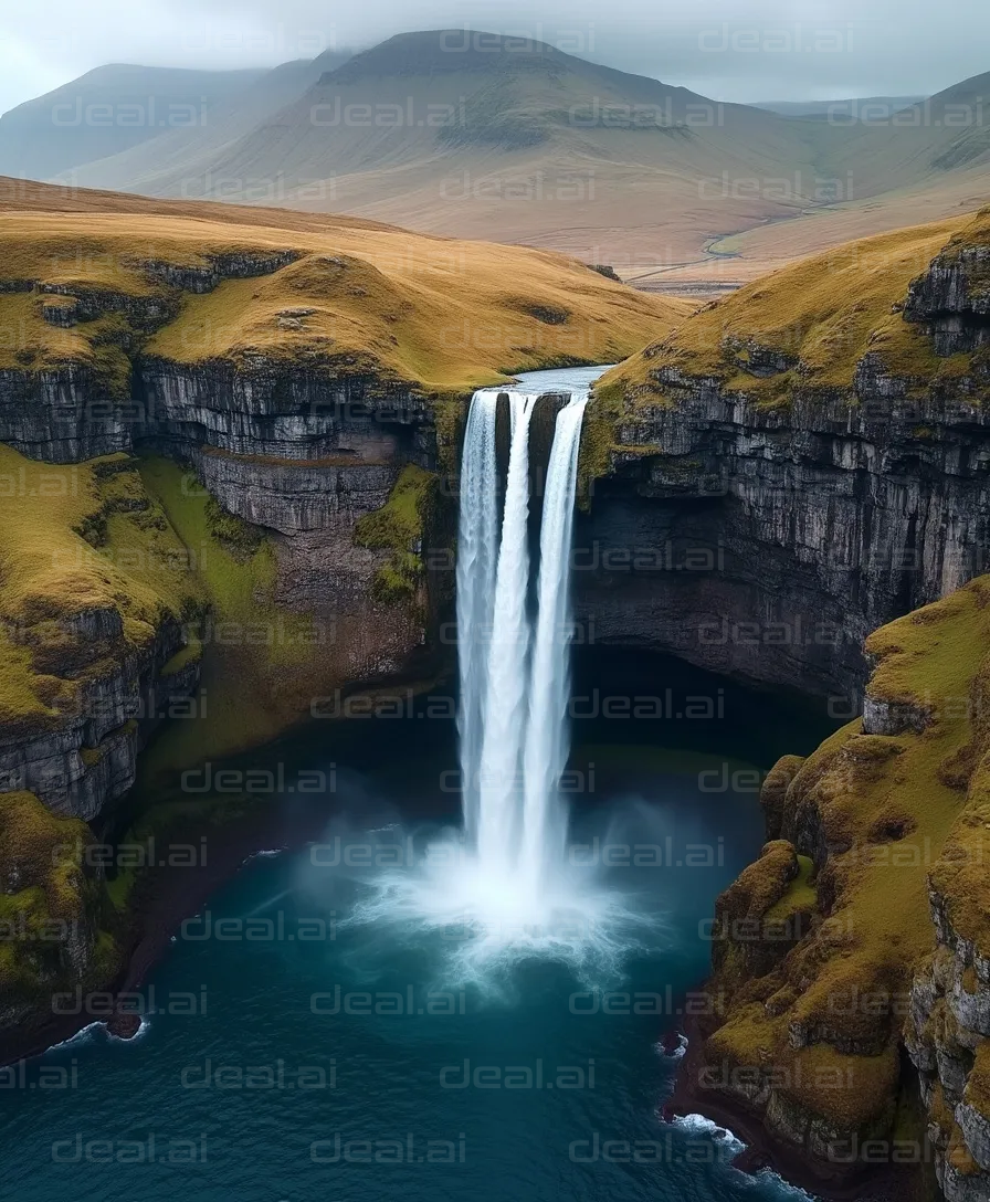 Majestic Waterfall in Serene Landscape