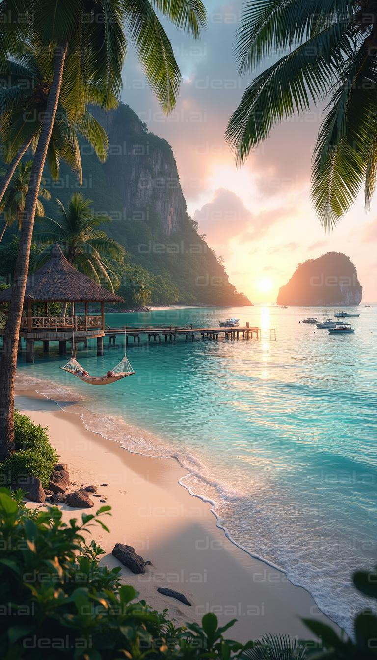 "Tranquil Tropical Beach at Sunset"