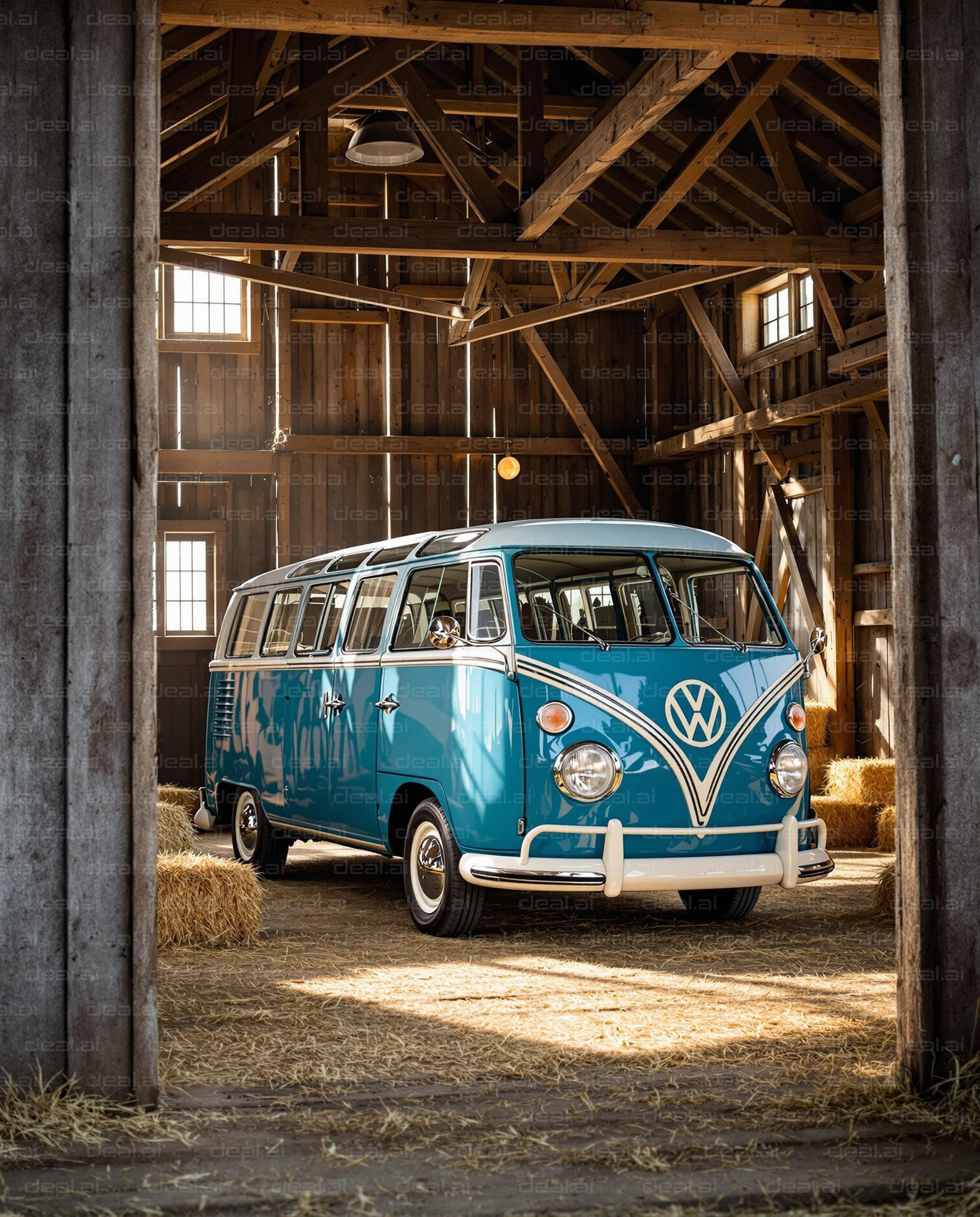 Vintage VW Bus in Rustic Barn Setting