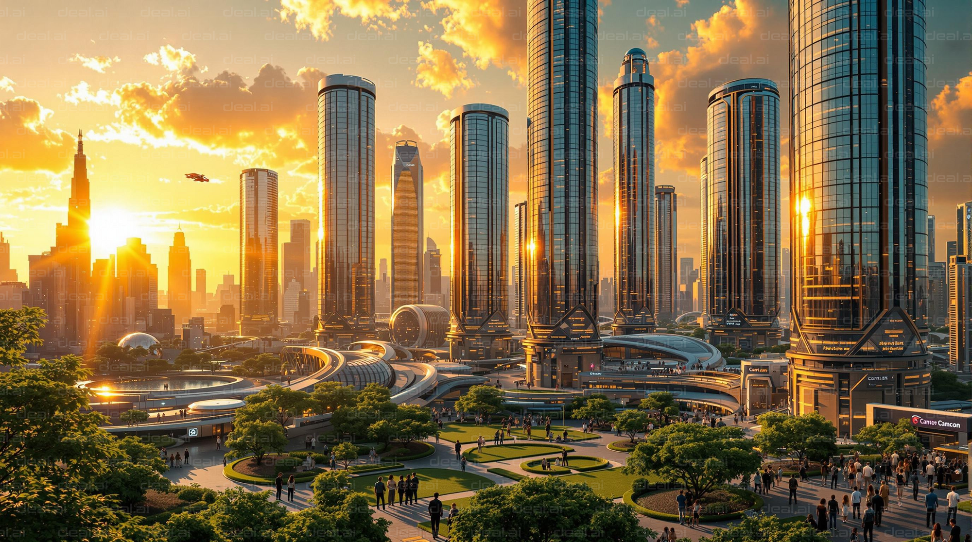Futuristic Skyline at Sunset