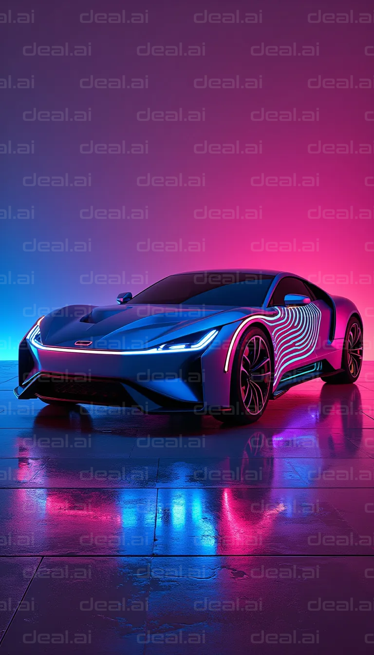 "Futuristic Sports Car in Neon Lights"