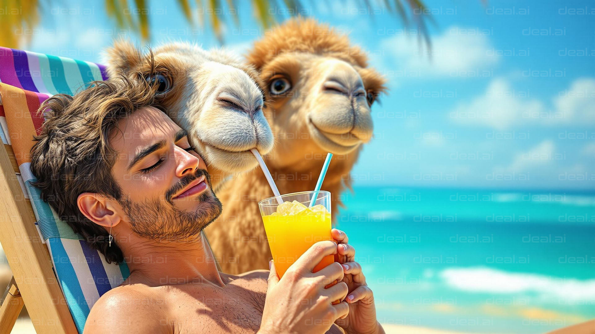 Relaxing with Camels on the Beach