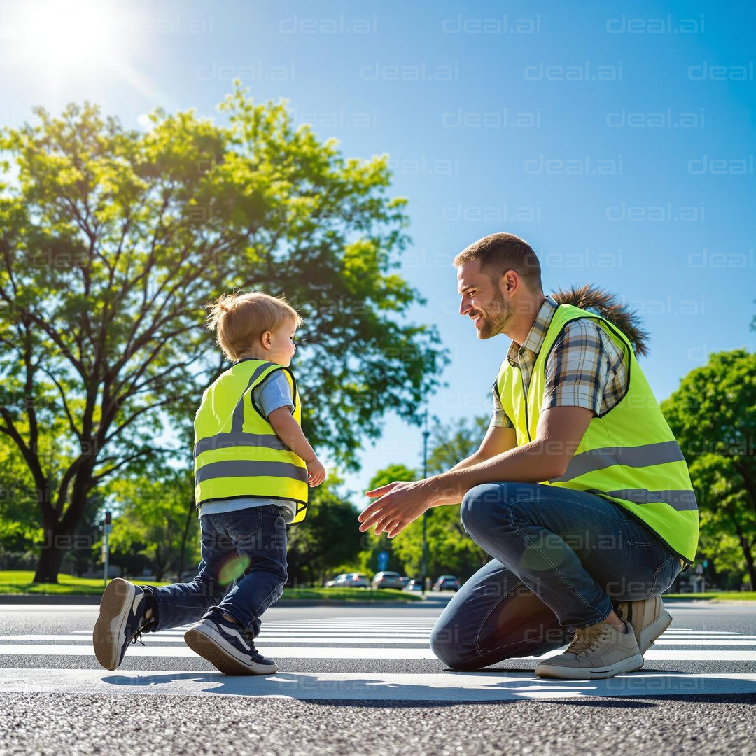 Father and Son Crosswalk Safety
