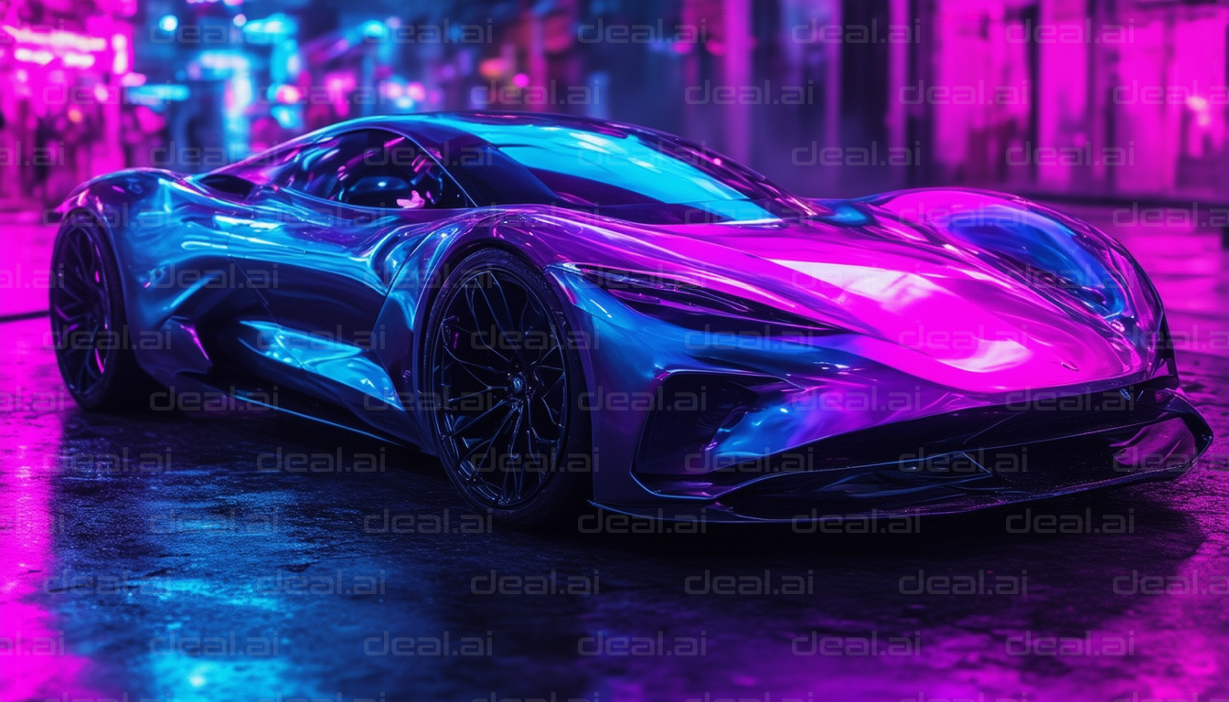 Sleek Supercar in Neon Urban Night