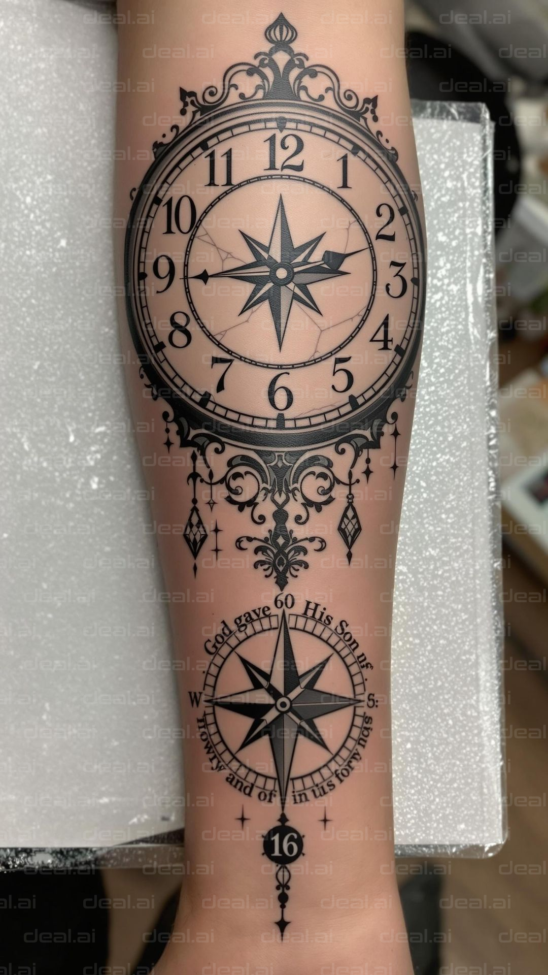 Compass Clock Tattoo Design