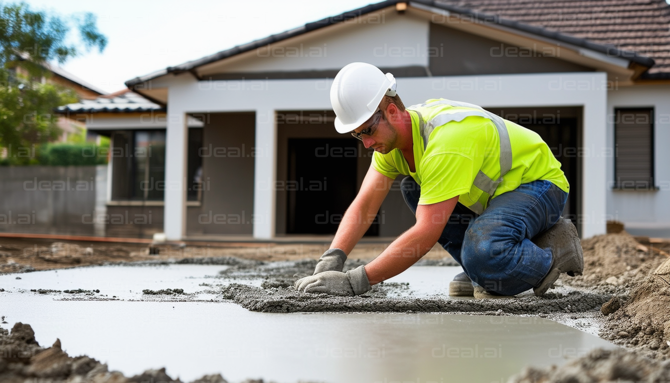 Worker Laying Concrete for New Driveway