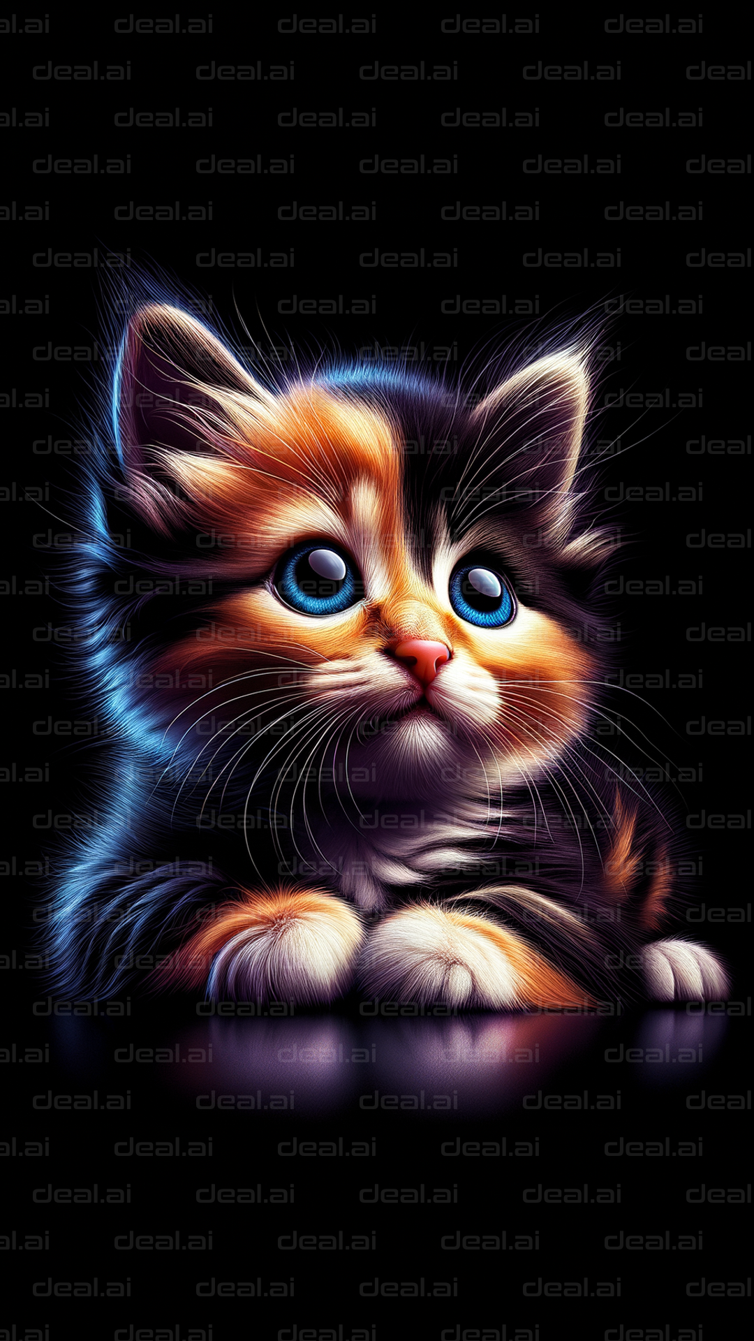 Bright-Eyed Kitten Against Black Background