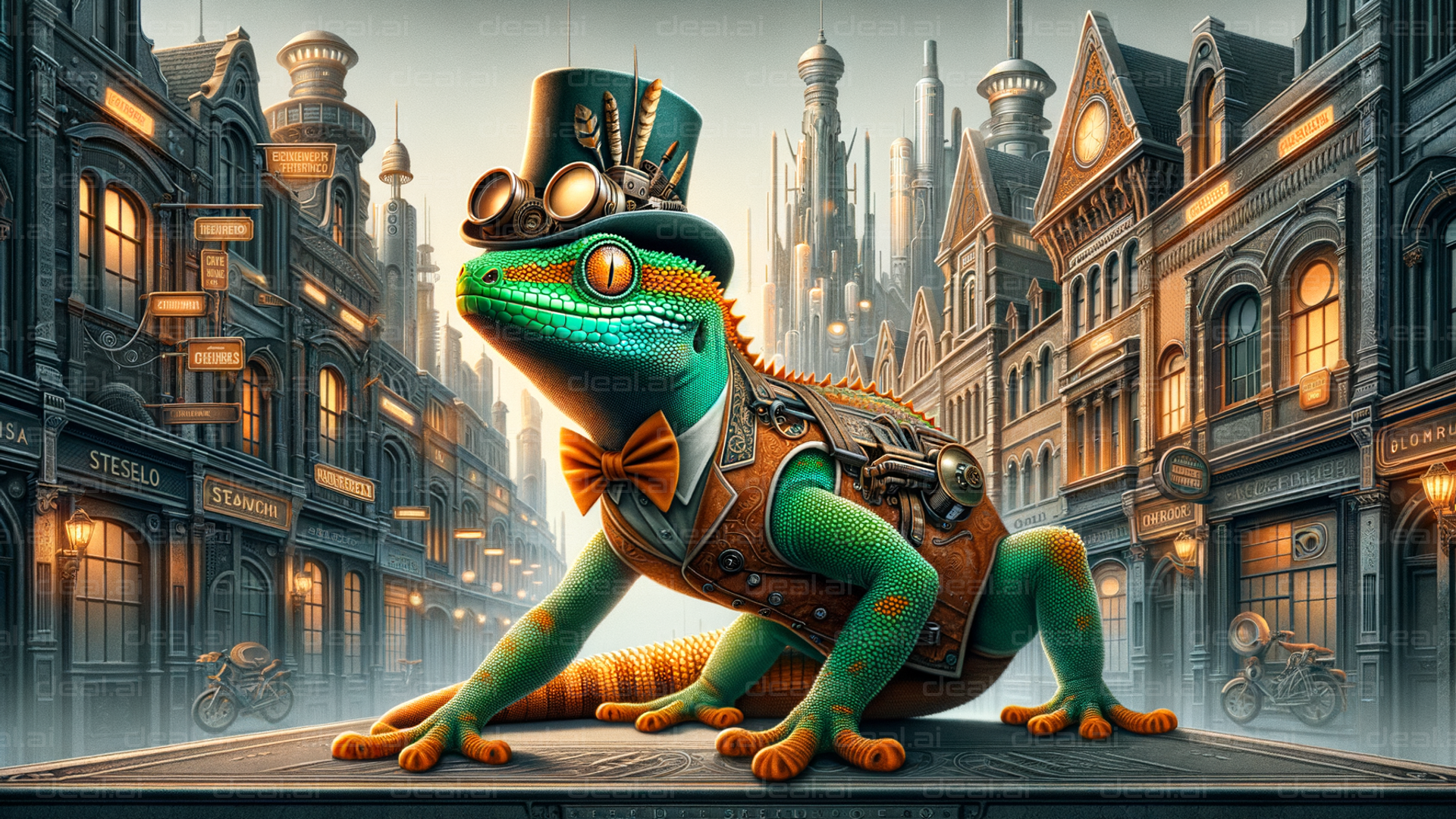 Steampunk Gecko in Victorian City