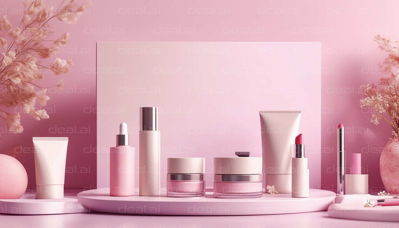 "Elegant Pink Beauty Products Display"