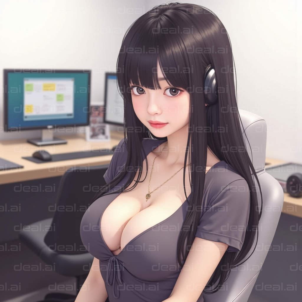 Anime Office Worker at Desk