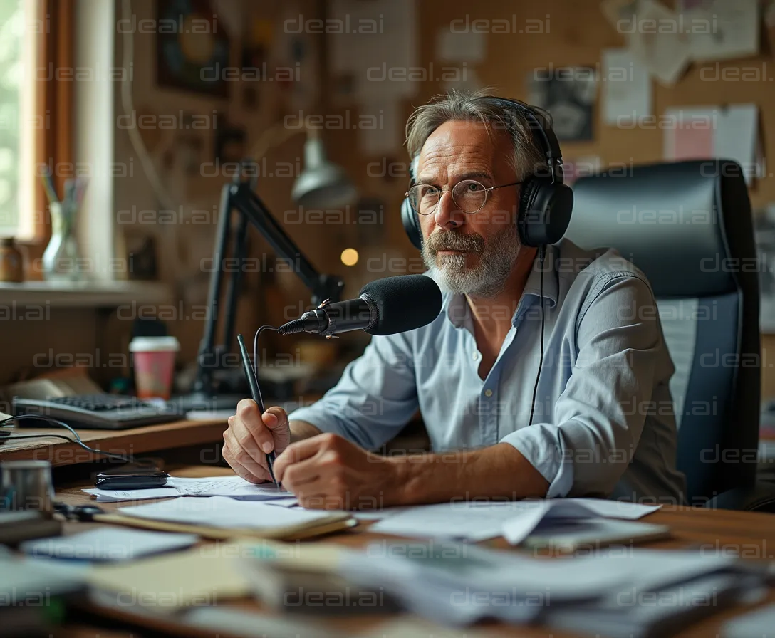 Podcast Host in Home Studio