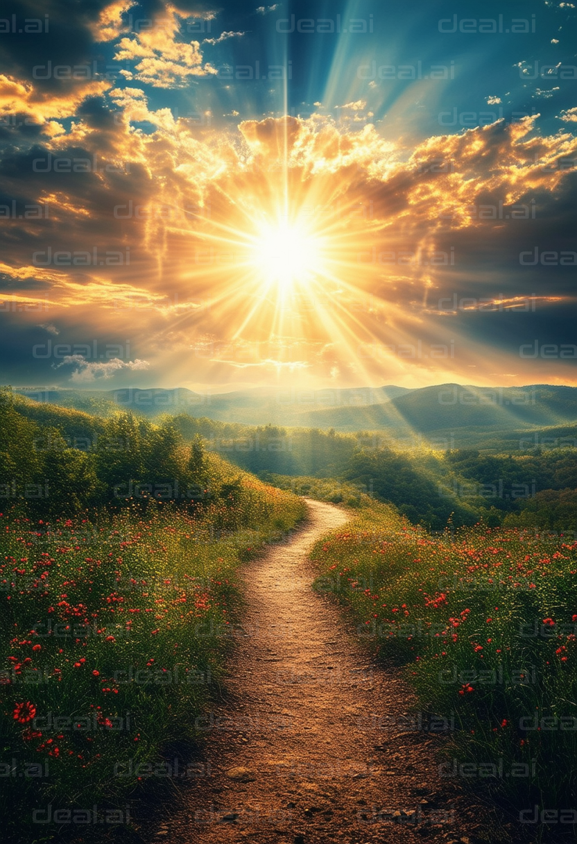 "Pathway Under a Radiant Sunrise"