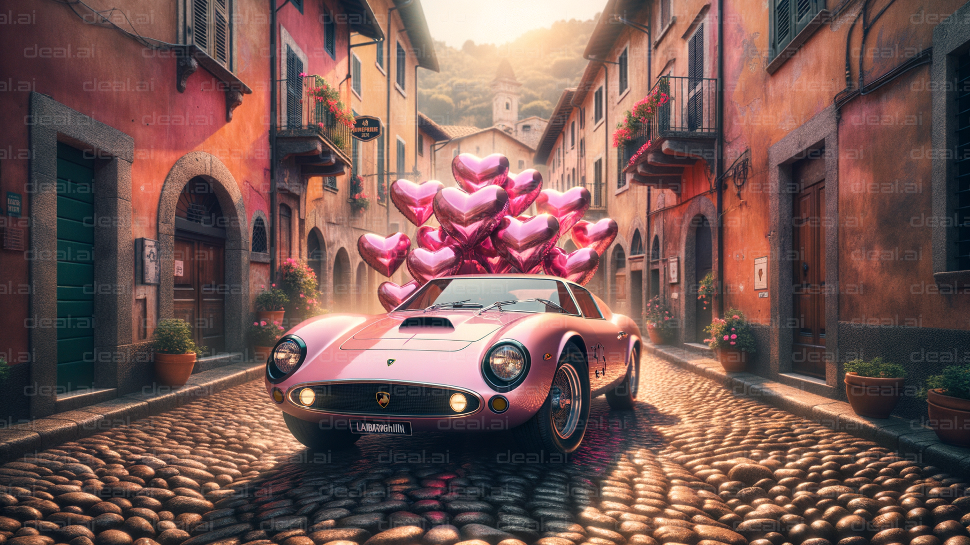 Pink Lamborghini with Heart Balloons