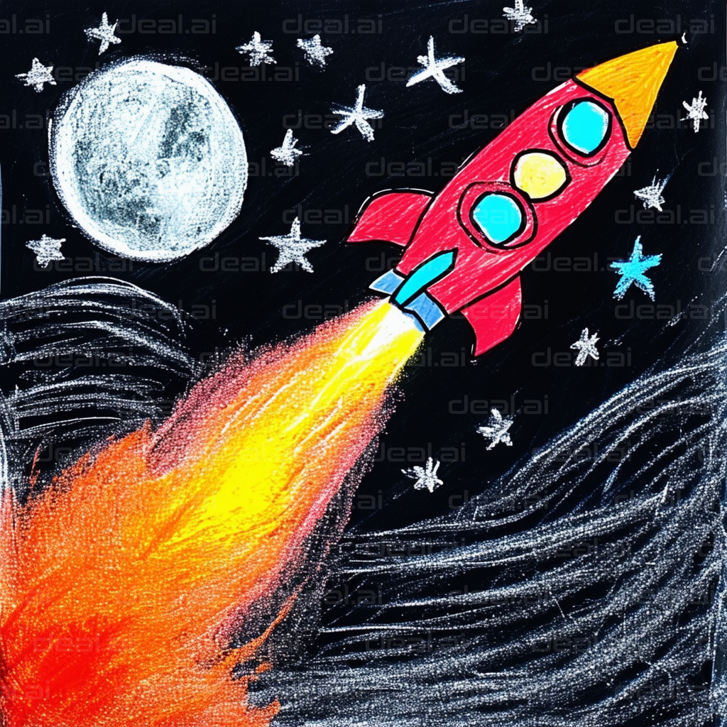 "Rocket Blast Off in Starry Night Sky"