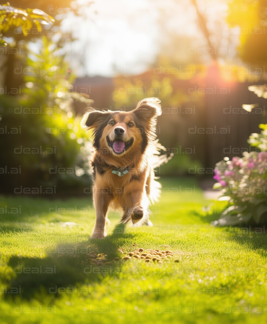 "Joyful Dog Playing in the Sunlit Garden"