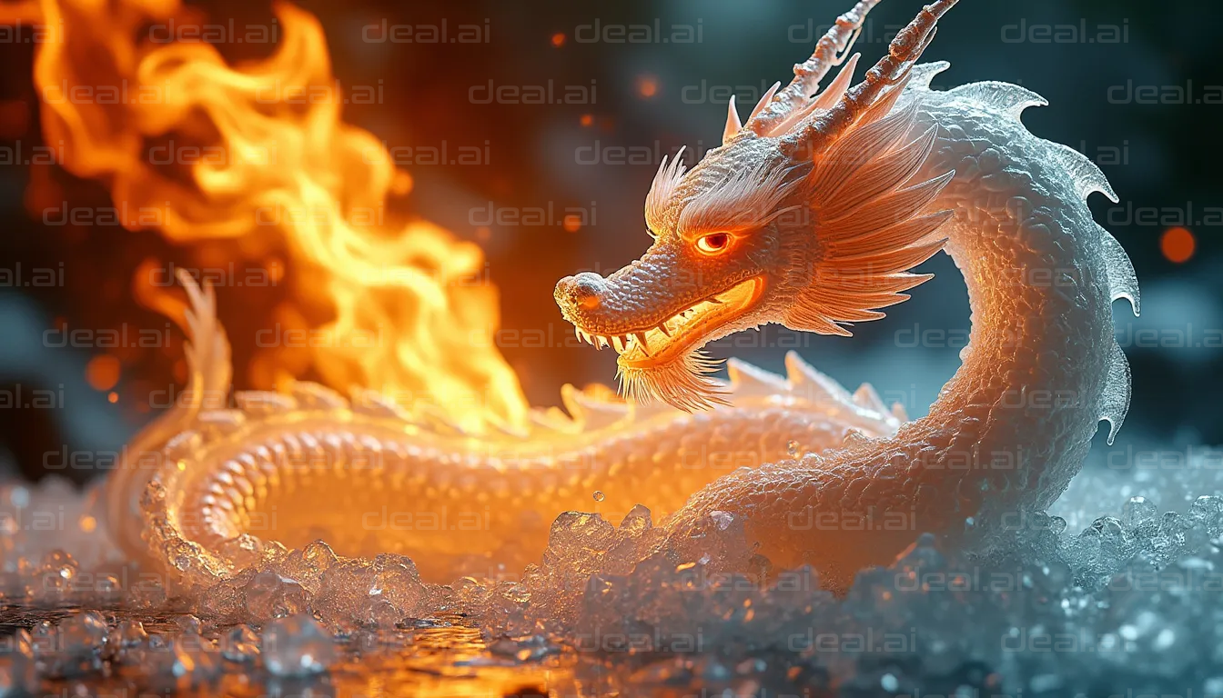 "Fiery Dragon in a Misty Realm"