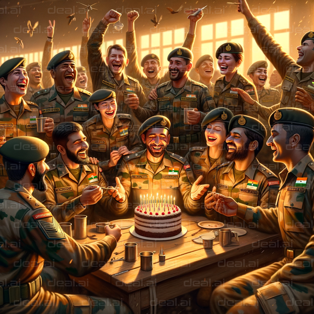 "Soldiers Celebrating Birthday Together"