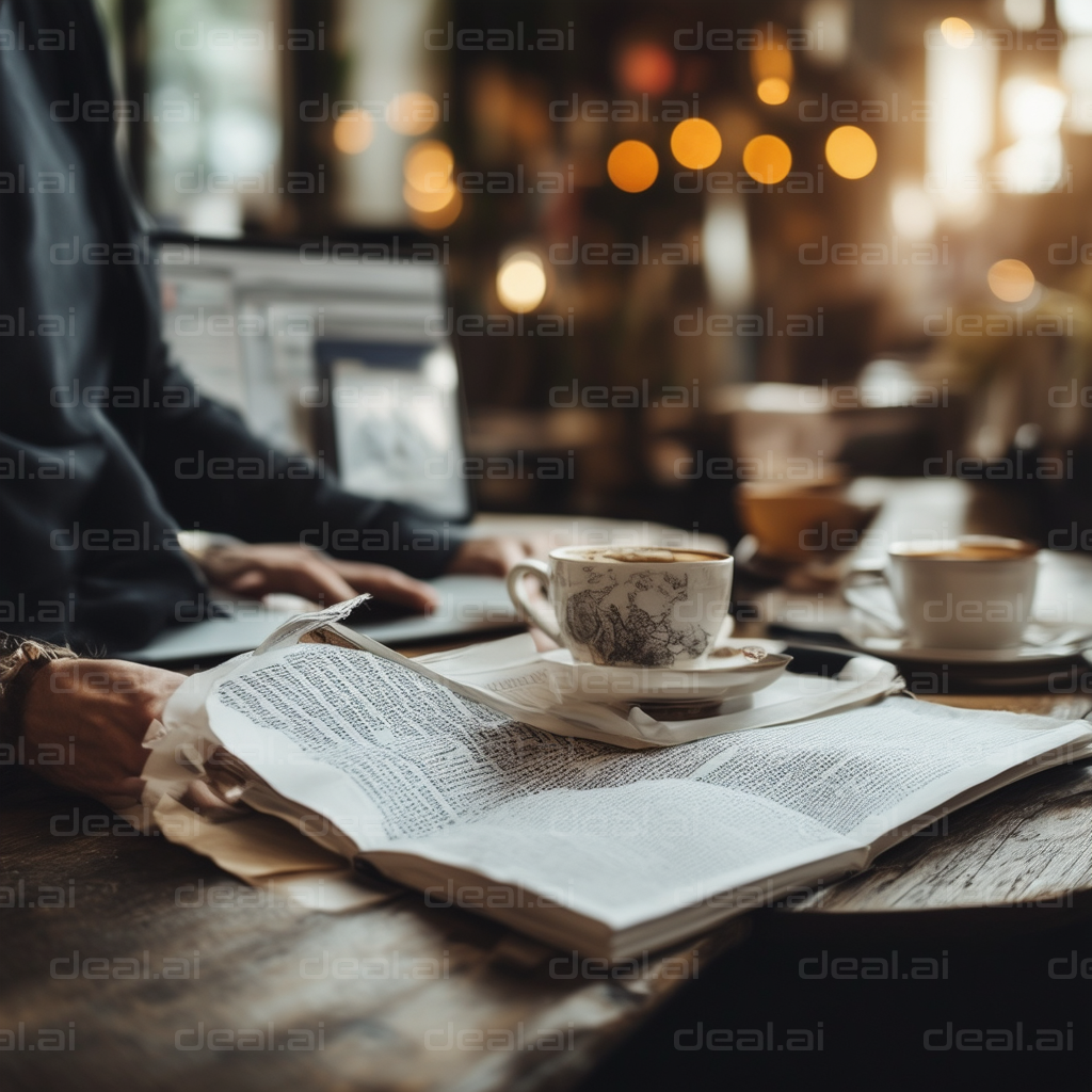 "Cozy Coffee Shop Reading Scene"