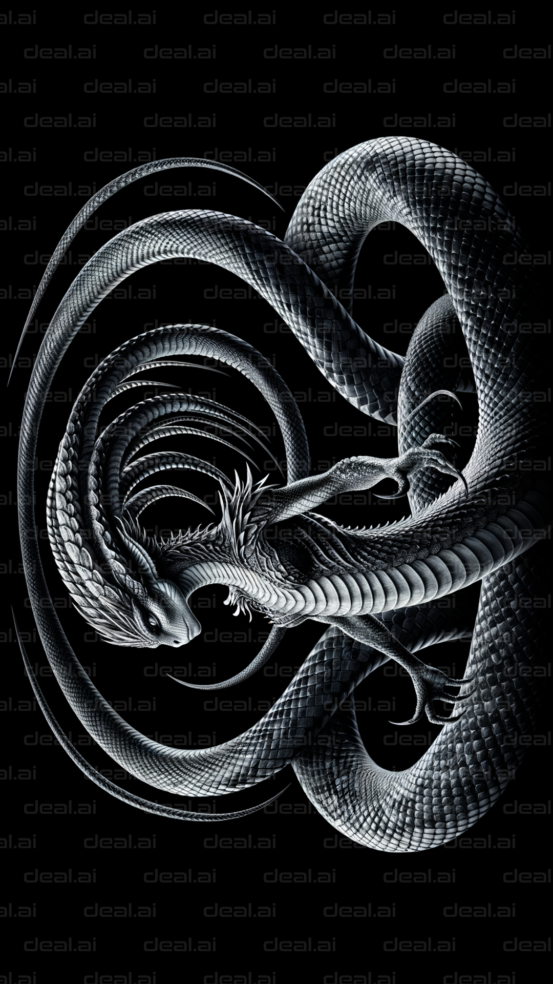 Elegant Coiled Dragon in Monochrome