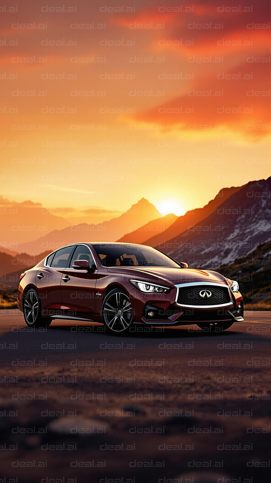 Luxury Car at Sunset on Mountain Road