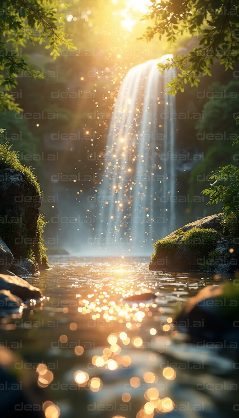 "Sunlit Waterfall Serenity"