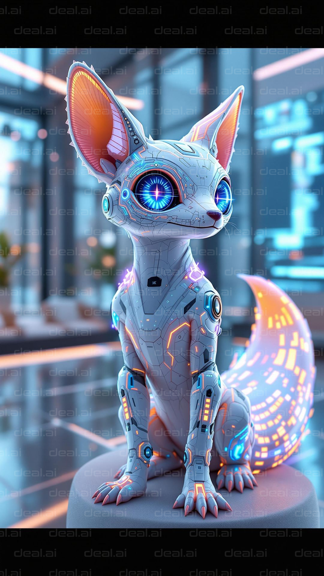 Futuristic Robotic Fox Statuette