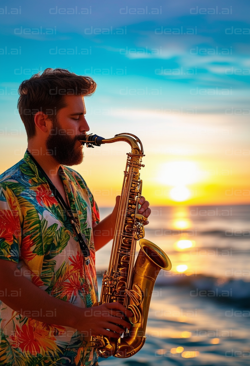 "Saxophone Serenade at Sunset Beach"