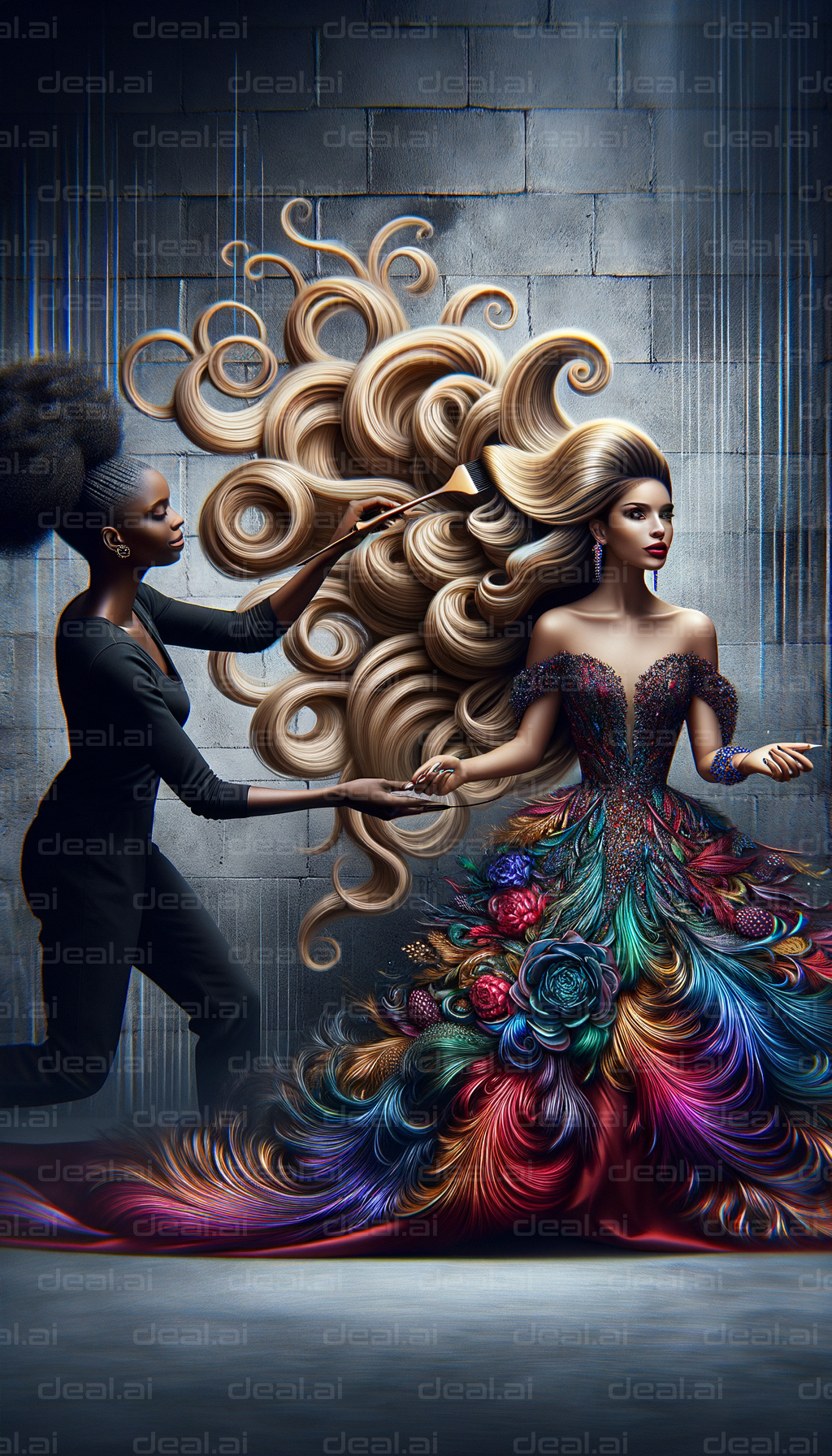 "Extravagant Hair and Colorful Dress Art"