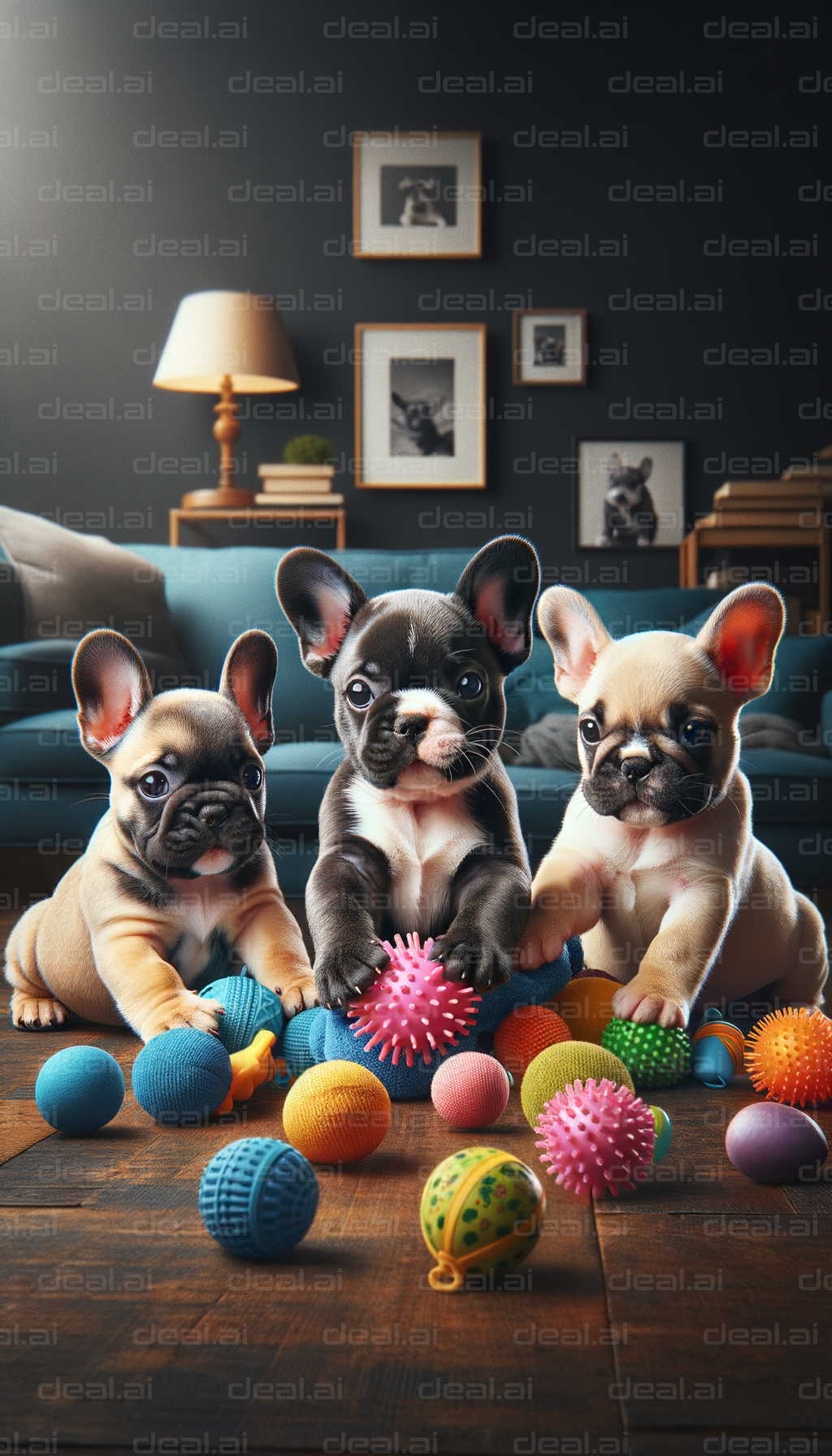 Three French Bulldog Puppies at Play