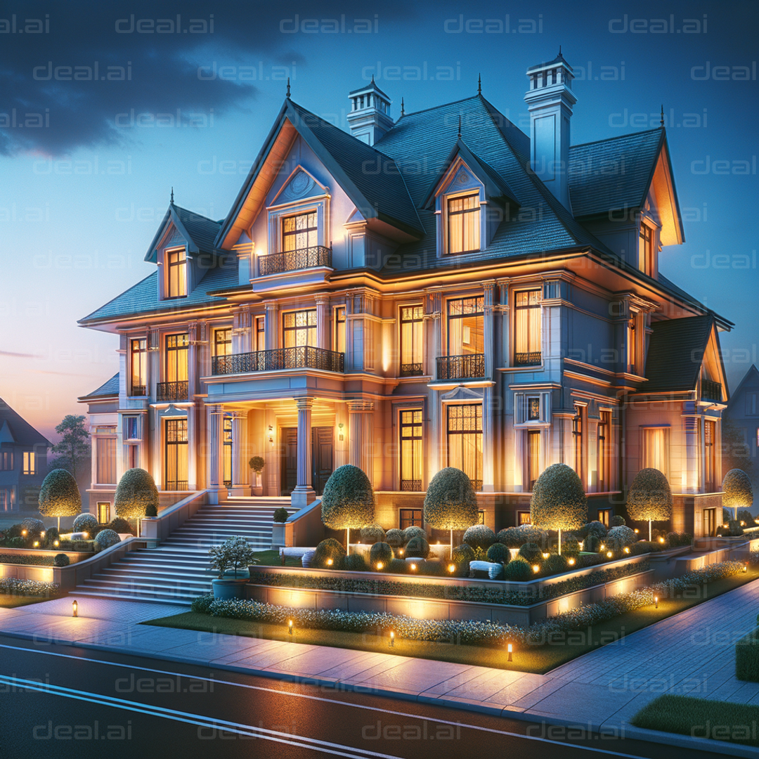 "Elegant Mansion at Dusk"