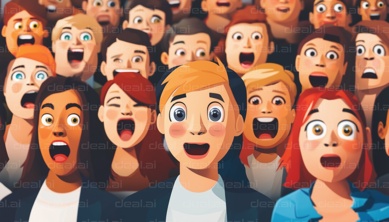 "Animated Crowd in Shock"