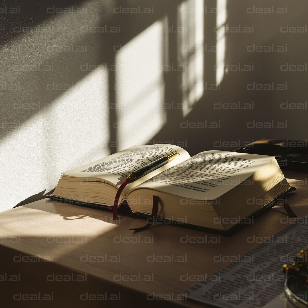 Sunlit Study Scene with Open Book