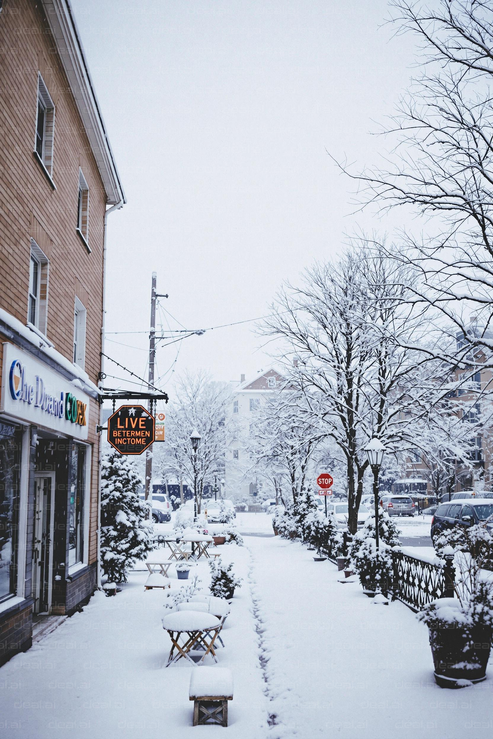 Snow-Covered City Street Scene