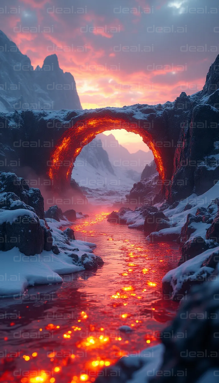 "Lava River Through Frozen Archway"