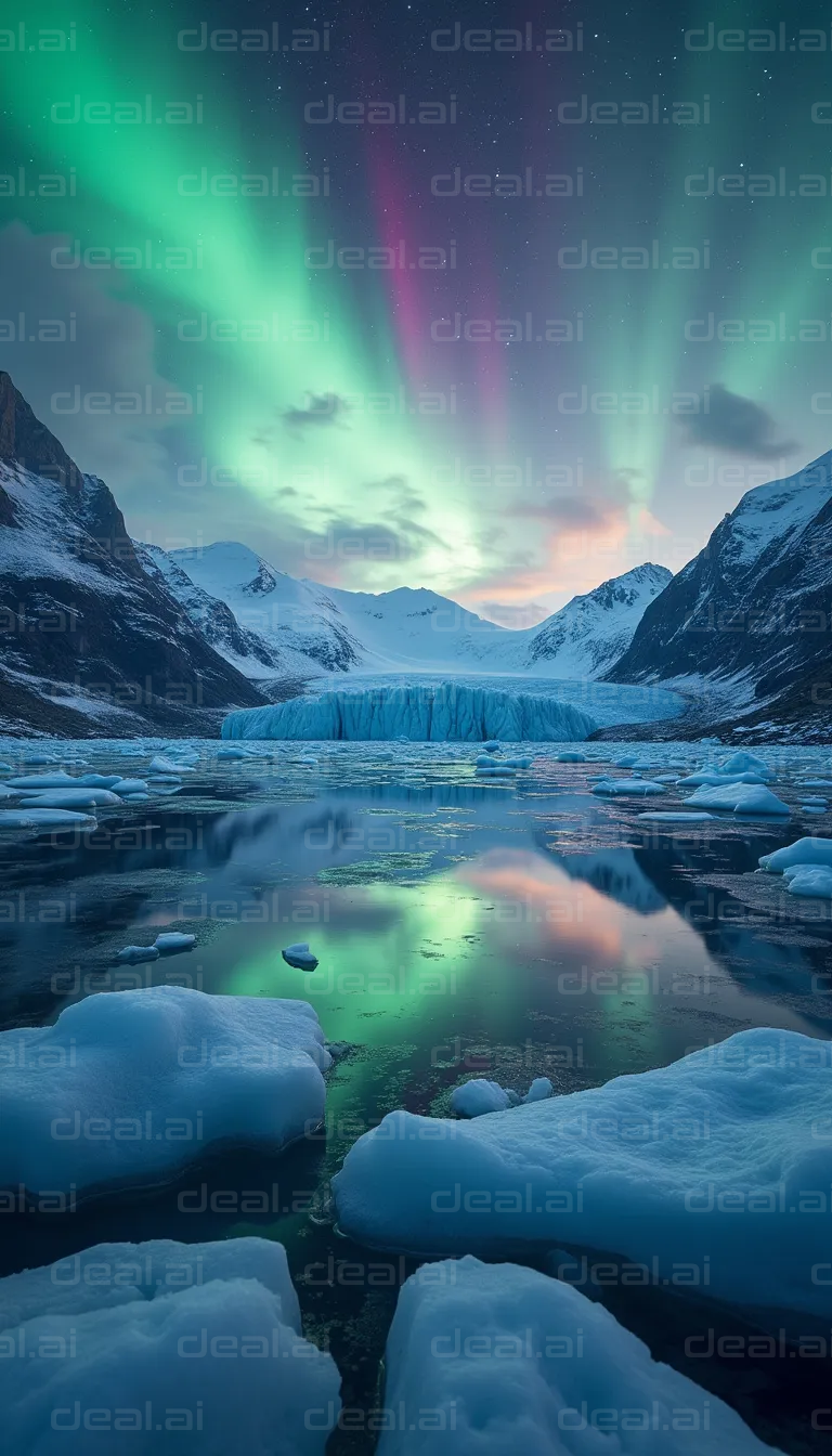 Aurora Borealis Over Frozen Lake