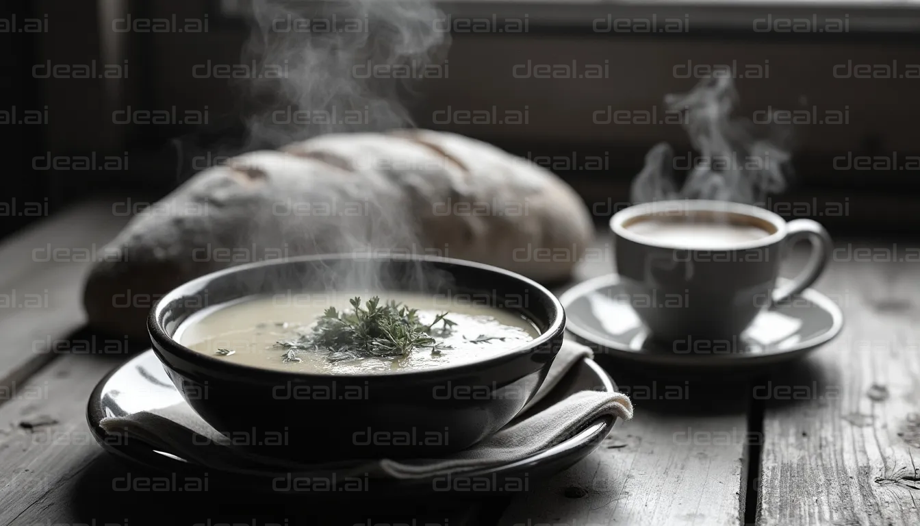 "Steamy Soup and Coffee by the Window"