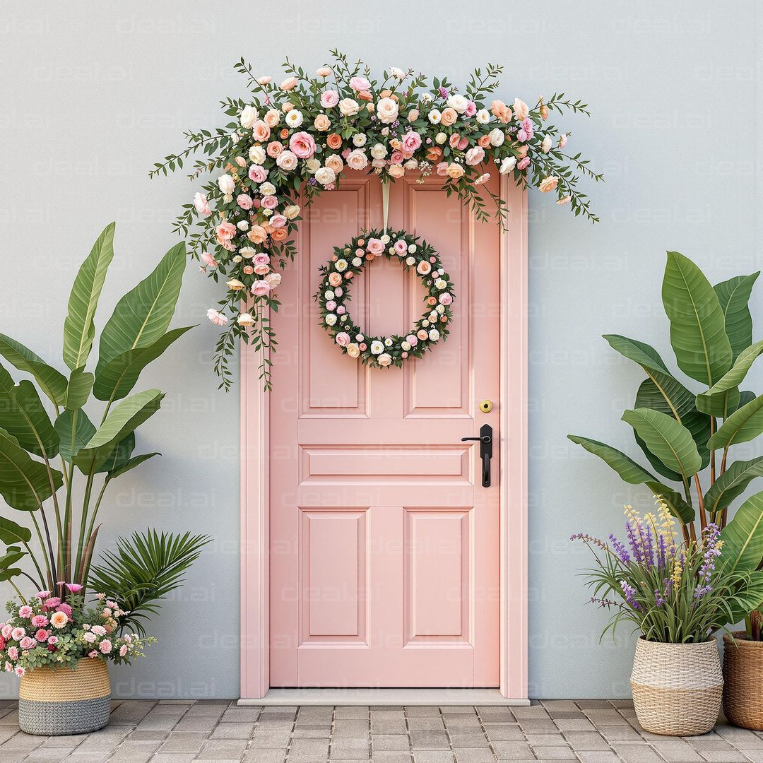 Pastel Door with Floral Elegance
