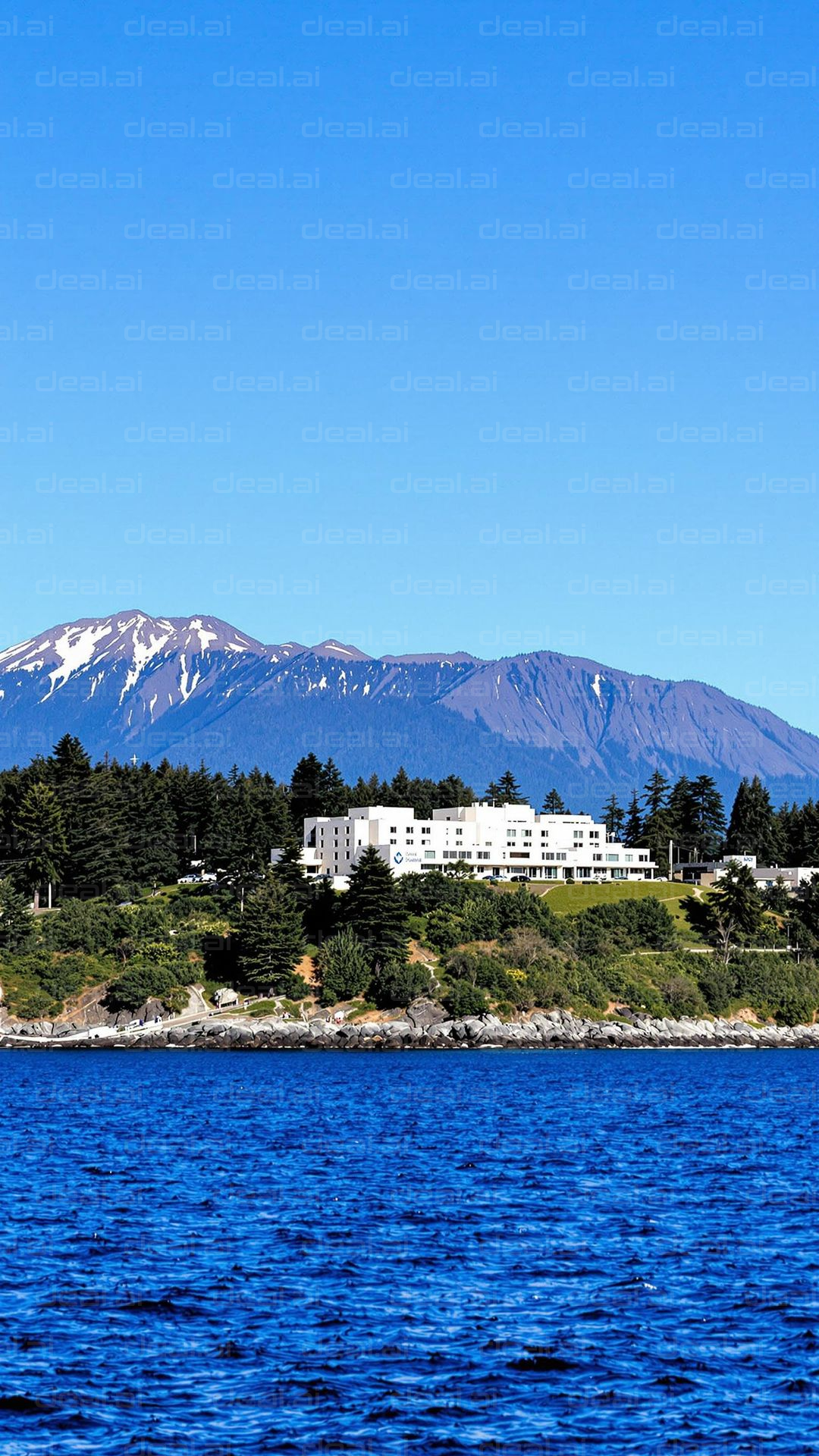 Seaside View with Mountain Backdrop