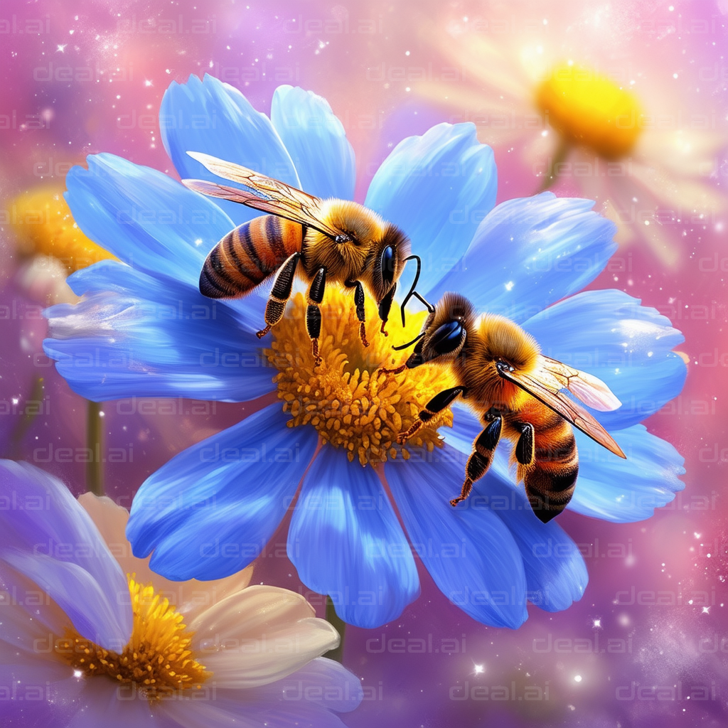 Honeybees on a Blue Flower Blossom