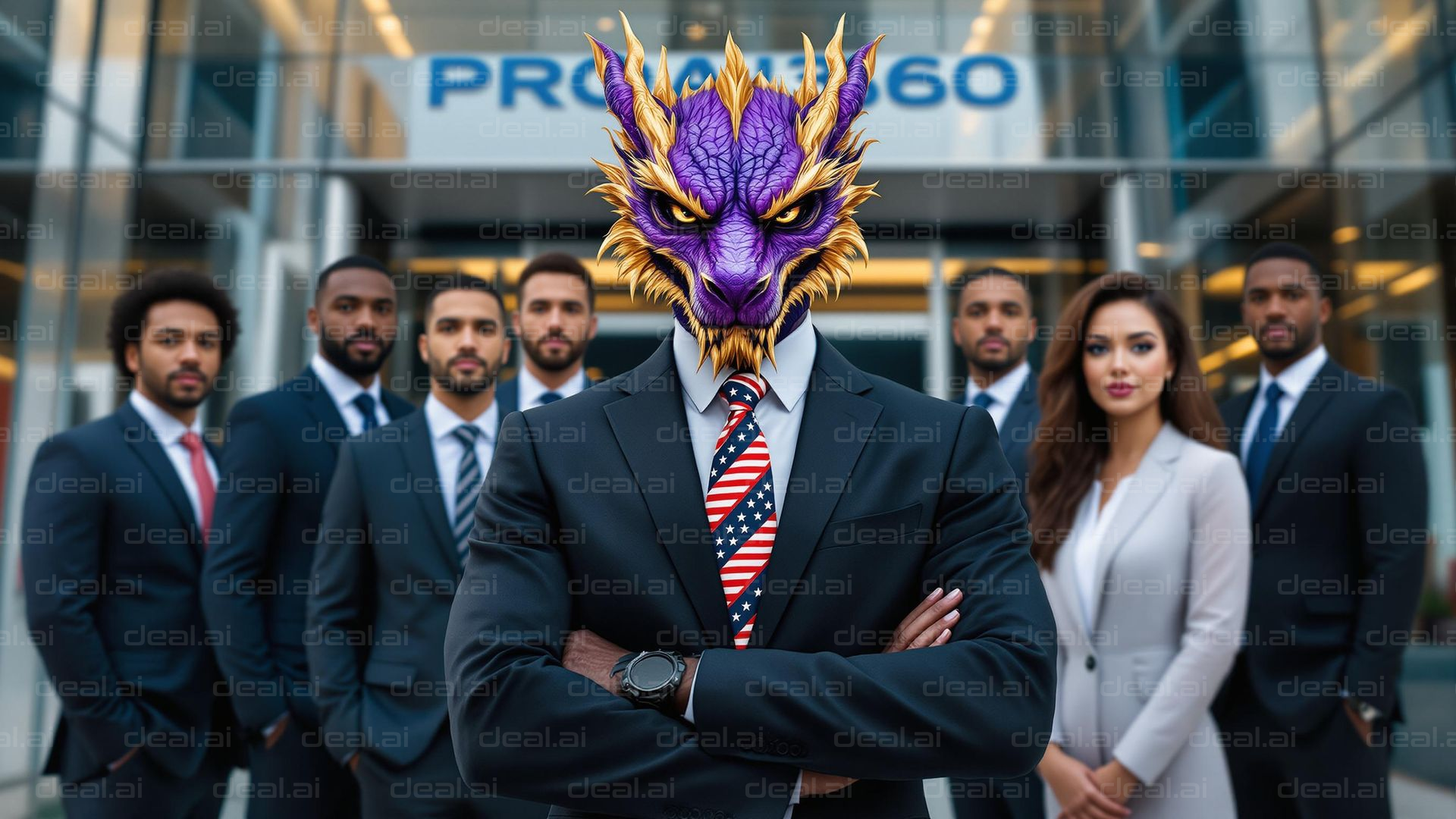 "Business Team with Dragon Leader"
