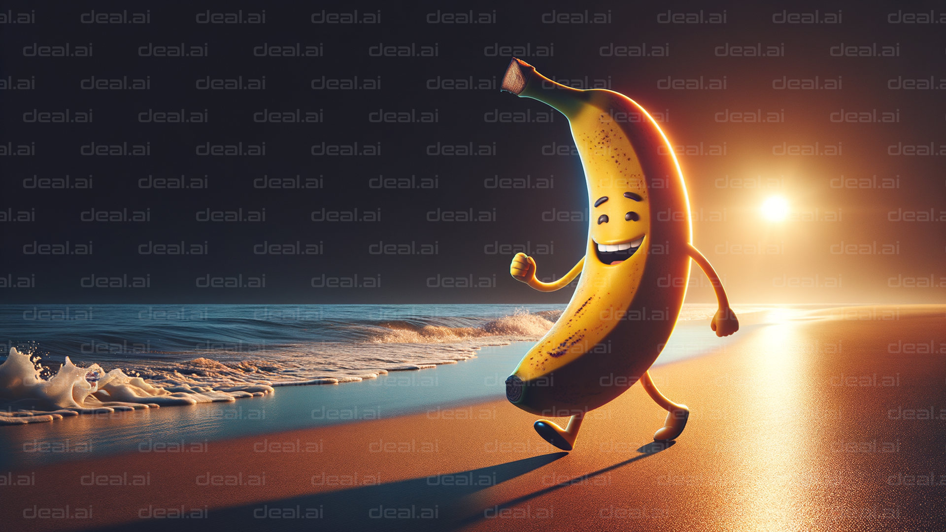 Happy Banana Strolling on the Beach