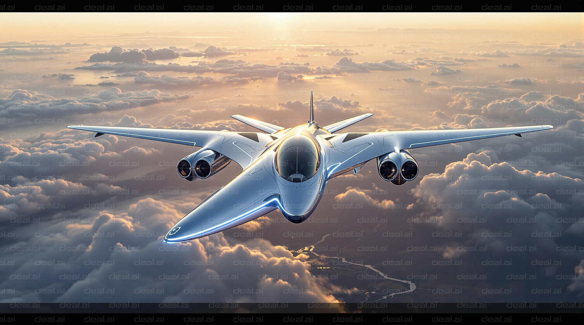 Futuristic Jet Soars Above Clouds