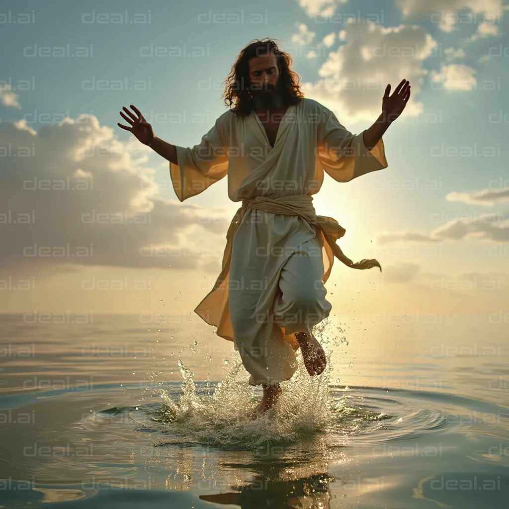 "Man Walking on Water at Sunrise"